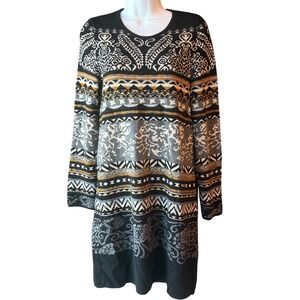 Fuzzi by Jean Paul Gaultier Nordique Jacquard Knit Sweater Dress Black Multi‎ S